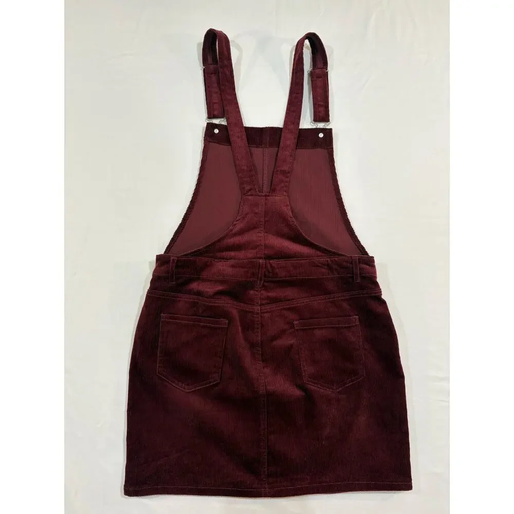Love Tree Girls Burgundy Corduroy Overall Mini Dress Size XL